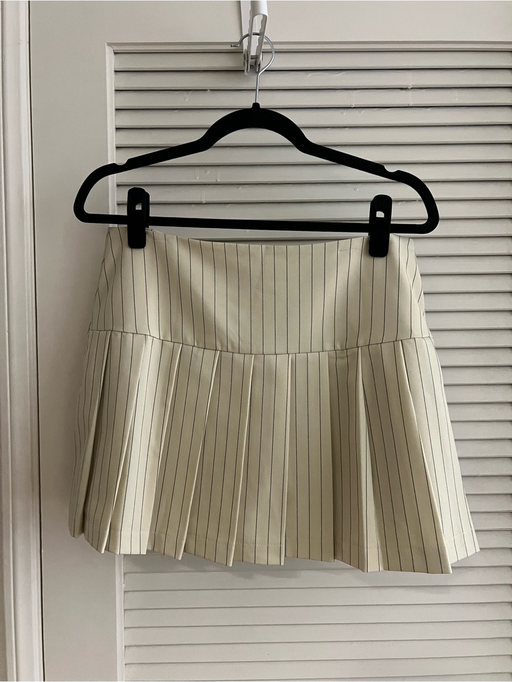 Pleated Pinstripe Mini Skirt in Cream